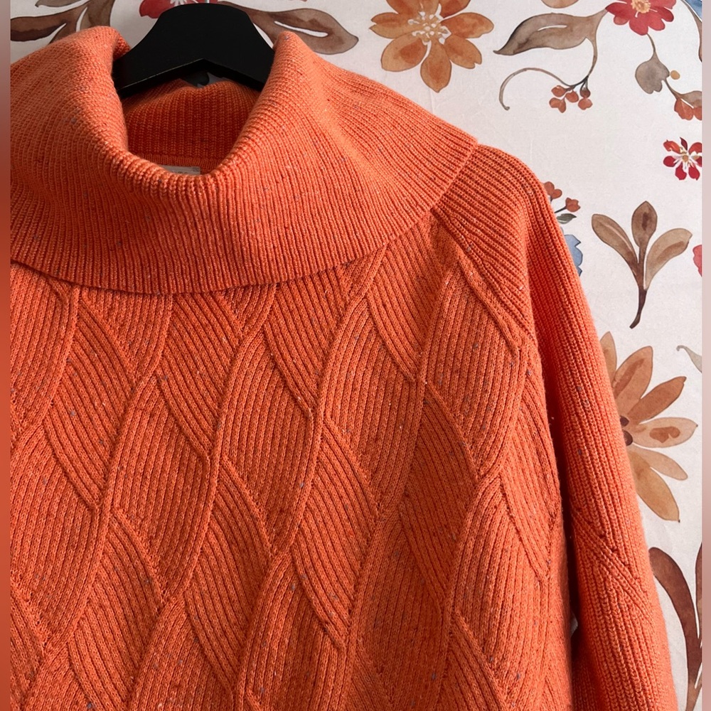 Talbots Women’s S Orange Speckled Chunky Knit Cowl Neck Workwear Sweater Spring